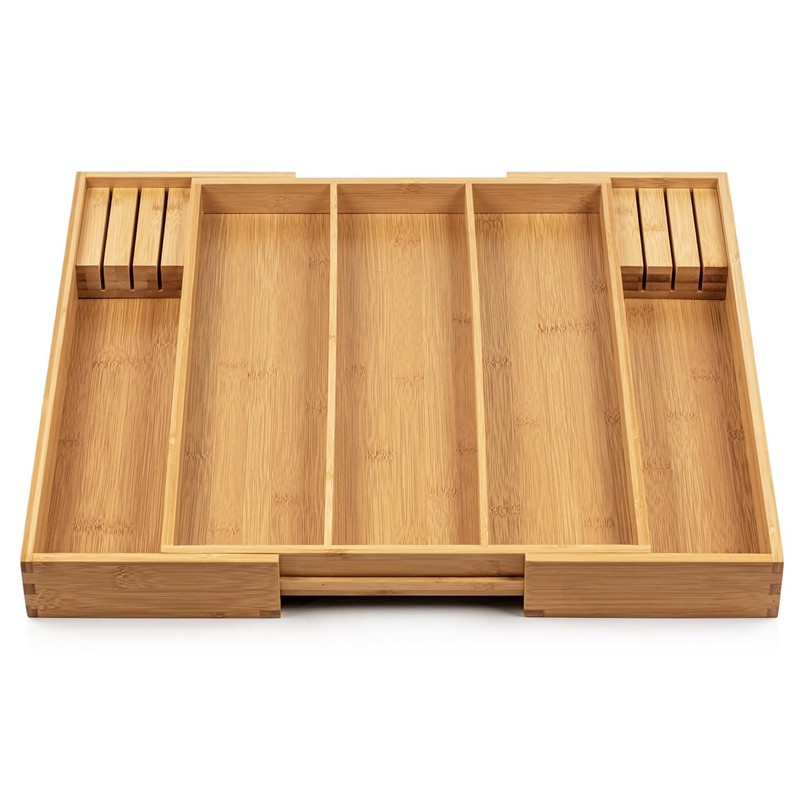 Purawood Kitchen Drawer Organizer with Knife Blocks - Utensil Drawer