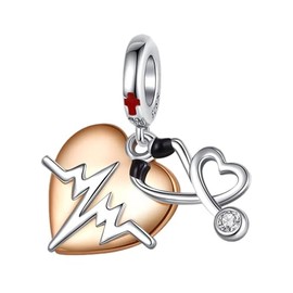 Streetculture Heartbeat Pulse Heart Doctor Stethoscope Life Love Charm Bracelet Pendant Jewellery Decoration Accessories 925 Silver Gift Sterling Silver, Velvet bag