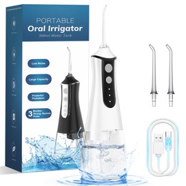 Cordless Water Flosser & Dental Pick for Teeth - 350ML Portable Oral Irrigator Tank Removable IPX7 Waterproof Home Travel Teeth Cleaner Professional Electric Flossing Machine (White)