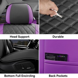 Sxikin Car Seat Covers Full Set Purple Black, Luxury Faux Leather Waterproof Non-Slip Seat Protector Universal Fit for Most Cars SUVs Trucks Pick-ups,Car Interior Accessories for Front Seats and Back