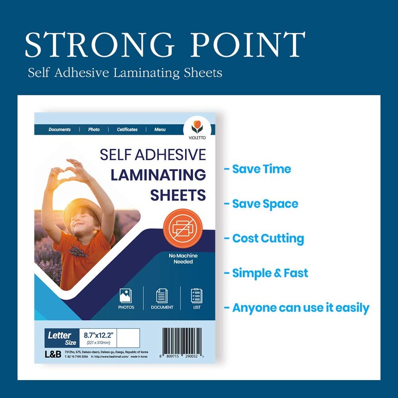 VIOLETTO (100 Sheets) Self Adhesive Laminating Sheets, Self-Seal, No Machine