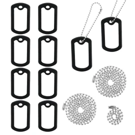 10 Pack Dog Tag Silencer, Rubber Dogs ID Tags Cover, Engraved Dogs Tags Silencers Protector with 4 Chains, Dog ID Tag Silicone Case to Reduce Noise, Black
