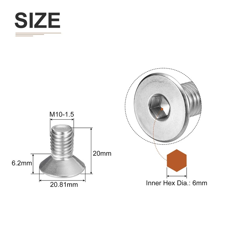 DTGN M10-1.5 x 20mm Flat Head Socket Cap Screws, 10