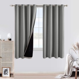 WONTEX 100% Thermal Blackout Curtains for Bedroom – Winter Insulating Window Curtain Panels, Noise Reducing and Sun Blocking Lined Grommet Curtains for Living Room, Light Grey, 52 x 45 inch, 2 Panels