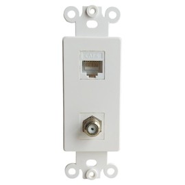 CAT6 Ethernet Coax Decora Insert Wall Plate Female to Female - Coaxial CAT 6 RJ45 Keystone Jack Decora Faceplate for Decorator Wallplate