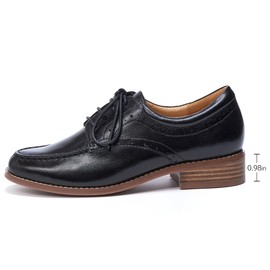 Mona flying Women's Classic Leather Derby Oxfords Round Toe Lace up Flat Office Work Shoes for Ladies Dark Black