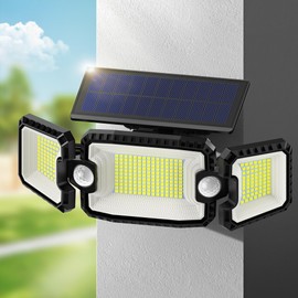Noctila 3000LM Solar Flood Light with 2 PIR Motion Sensors - 305 LEDs Security Light 2200mAh Battery, IP65 Waterproof for Garage, Yard, Patio & Fence (Black)