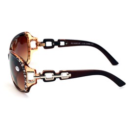 V.W.E. Oversized Rhinestones Women Bifocal Reading Sunglasses Reader Glasses Vintage Outdoor (Brown, 2.00)