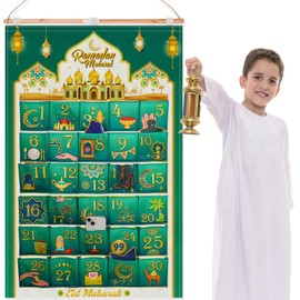 HOWAF 30 Ramadan Calendars for Filling Fabric(Countdown to Eid), Ramadan Kareem Advent Calendar for Hanging Wall Door, DIY Ramadan Calendar DIY Crafts, Ramadan Calendar Bags Reusable, Green Gold