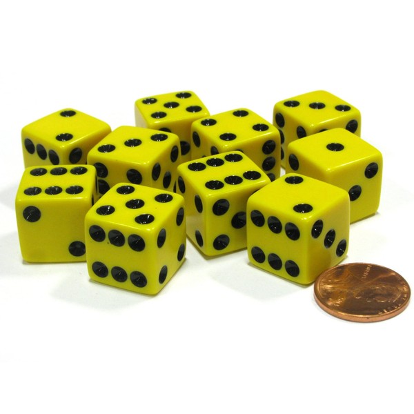 Koplow Games Set of 10 Six Sided D6 16mm Standard Dice Yellow