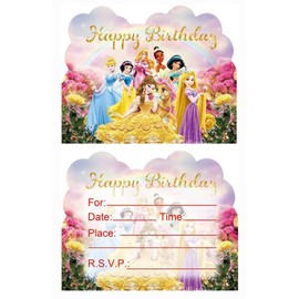 Ananju - 20 invitaciones de cumpleaños de princesa, invitaciones de fiesta de cumpleaños, decoración (invitaciones, 20 unidades)