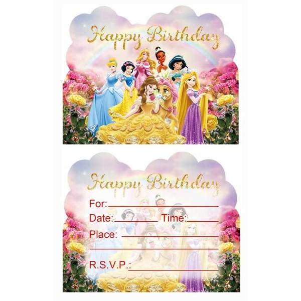 Ananju - 20 invitaciones de cumpleaños de princesa, invitaciones de
