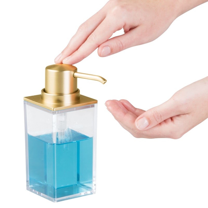 mDesign Rectangle Plastic Refillable Liquid Soap Dispenser Pump Bottle for