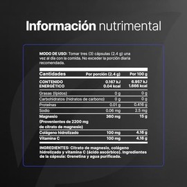B Life Citrato de Magnesio Puro  130 cpsulas  2400 mg por porcin  Alta absorcin  Adicionado con Vitamina C y Colgeno Hidrolizado  Citrate Mag.        