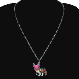 NEWEI Enamel French Bulldog Necklace Chain Rhinestone Dog Pendant Jewellery Decoration for Women Girls Charms, Zinc, No Gemstone