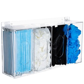 Nelspen Clear Acrylic 4 Compartment Glove Dispenser Wall Mount – Organizer with Lid – Face Mask, Hair Net, Disposable Glove Holder – Supply Storage Box for Hospital, Kitchen, Lab Use