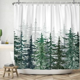 Canessioa Winter Forest Shower Curtain Green Christmas Trees Shower Curtains Xmas Tree Snowflakes Shower Curtain Sets for Bathroom 72x72 in with 12 Hooks