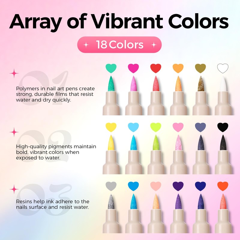 GELLAKTIK 18 Colors Nail Art Pens Set, 3D Nail Polish
