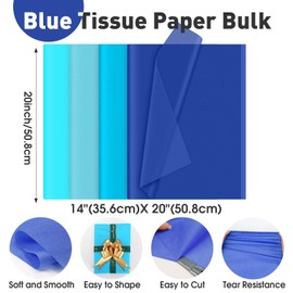 TUXIYA 200 Sheets Blue Tissue Papers for Gift Bags,14 x 20 Inch Mixed Blue Wrapping Tissue Paper Bulk for Gift Bags, Gift Wrap for Birthday Wedding Graduation DIY Crafts Holiday Flowers