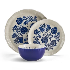 Pfaltzgraff Madison 12-Piece Stoneware Dinnerware Set - Organic Coupe Design in Blue & Tan - Includes Plates & Bowls - Microwave & Dishwasher Safe Everyday Tableware, Rustic Farmhouse Décor
