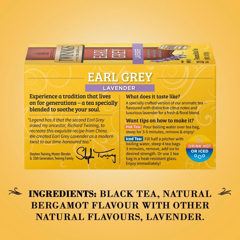 Twinings Earl Grey Lavender Tea 20 Count Aromatic Black Tea