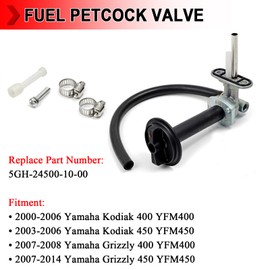Fuel Petcock Valve Switch with Knob Lever and Lines Fit for Yamaha Kodiak 400 450 YFM400 YFM450 Grizzly 400 450 YFM450F Prairie 400, Replace 5GH-24500-10-00