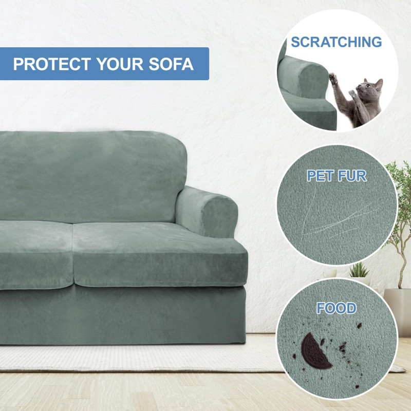 CUCRAF T Cushion Sofa Cover 4 Piece Slipcovers, Soft Thick