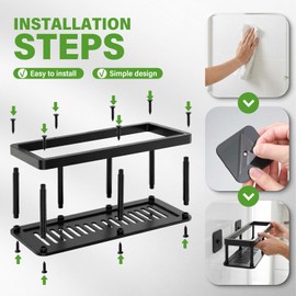 BIUFANTASI 2pc Wall Mounted Floating Shelf, Detachable Storage Rack,No Drill Shelves for Wall,Floating Shelves Damage-Free Expand Walls Space for Living Room Kitchen Bathroom (2, Black)