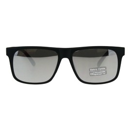Retro Unisex Sunglasses Simple Matte Black Rectangular Frame Silver Mirror Lens