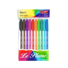 Baco | Bolígrafo Le Plume Fashion en Colores Surtidos de Punto 1.0 mm - Paquete con 10 Bolígrafos de Colores