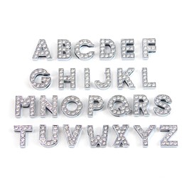 AUEAR, Crystal Rhinestone Slide Charms Alloy Alphabet A-Z Letters for DIY Wristbands Bracelets Jewelry Making (Silver, 26 Pack, 10mm, Full Rhinestone)