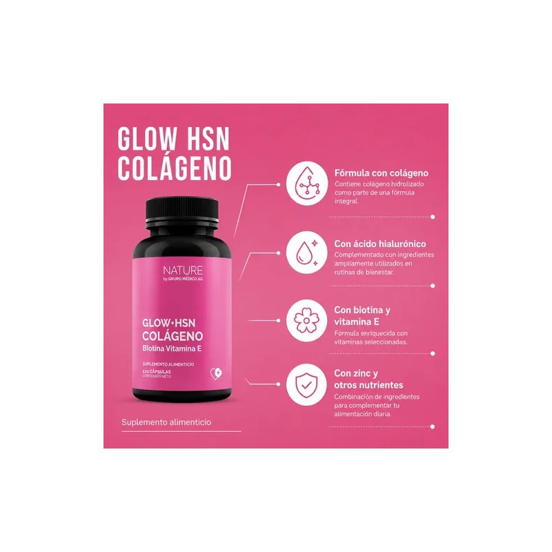 Glow Hsn Colágeno Marino Ácido Hialurónico Biotina 120