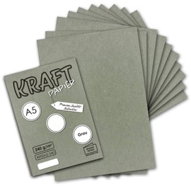 50 x Vintage Kraft Paper in Grey - DIN A5 - 21 x 14.8 cm - Sustainable Natural Grey Recycled Paper, Ecological Craft Cardboard Single Card - NEUSER PAPIER