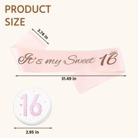 Sweet 16 Sash for Girls Happy 16th Birthday Badge 16 Year Old Girl Granddaughter Daughter Niece Birthday Gifts for Teens Friends Glitter Sweet Sixteen Birthday Party Decoration