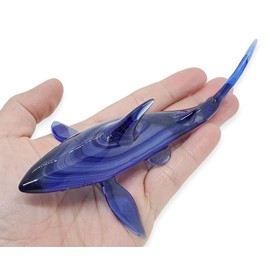 WitnyStore Tiny 5" Long Swirling Blue Shark Figurine - Miniature Hand Blown Glass Sharks Marine Sea Life Ocean Fish Small Colorful Crystal Animals Decorative Figures Collectible Figurines Décor Gifts