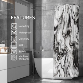 Gibelle Black and White Shower Curtain, Abstract Marble Shower Curtain for Modern Bathroom Decor, Waterproof Fabric Shower Curtain Set with Hooks, 72 x 72