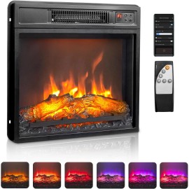 ROVSUN 18 inch Electric Fireplace,6 Flame Modes Heater Insert with Remote Control 1400W