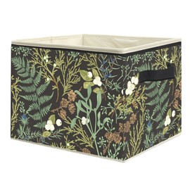 uinwk Dark Green Floral Botanical Storage Bins, Rustic Cottagecore Fern Herb Leaf Plant Collapsible Storage Box Laundry Basket with Handle for Home Bedroom Bathroom Office Clothes Toys Books