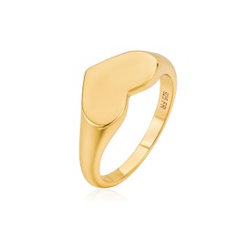 French Runway Timeless Devotion: Women's 925 Sterling Silver Custom Signet Heart Ring on Gold Band, Metal, No Gemstone