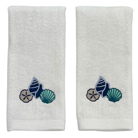 Toallas bordadas para los dedos de verano, suaves y absorbentes, para baño, diseño de conchas de verano y vida marina de coral, 2 piezas, 12 x 18 pulgadas