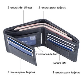 Orumlio Carteras para Hombres PU Cuero de Piel/Billetera Tarjetero Minimalista para Hombre Multiusos Men's Wallet con Llavero (Negro)