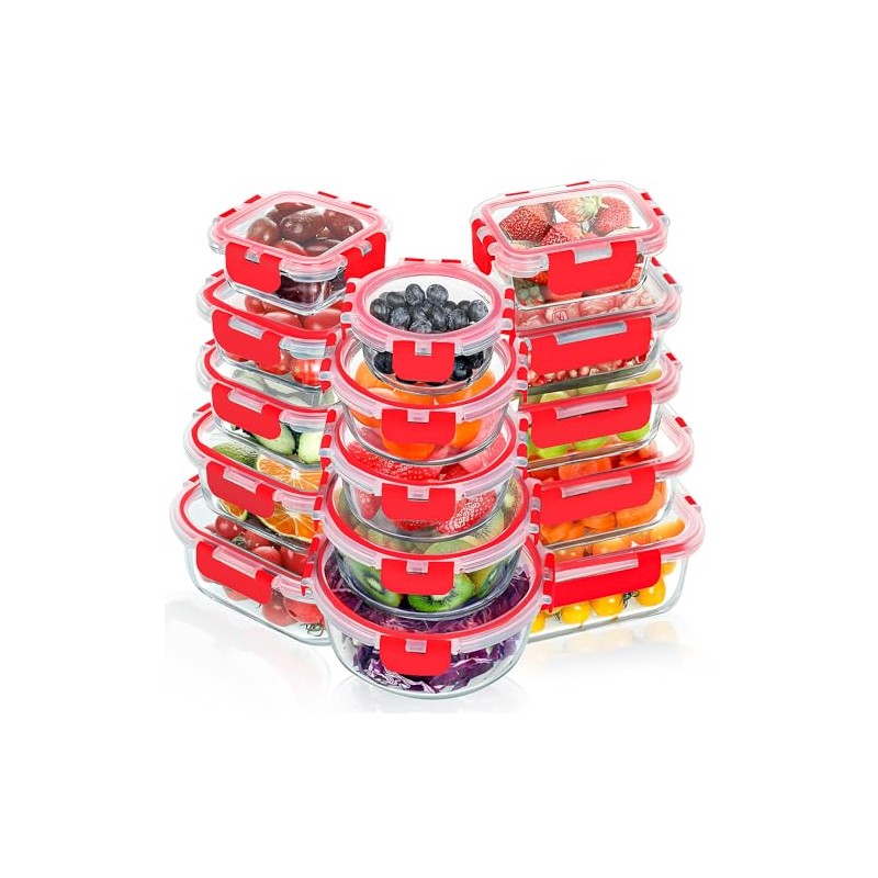 VERONES 30 Pieces Glass Meal Prep Containers Set, Stackable Glass