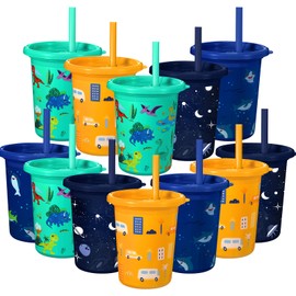 Nuanchu 12 Pcs Cups with Straws and Lids 10 oz Plastic Reusable Cups for Christmas Party Gift (Funny)