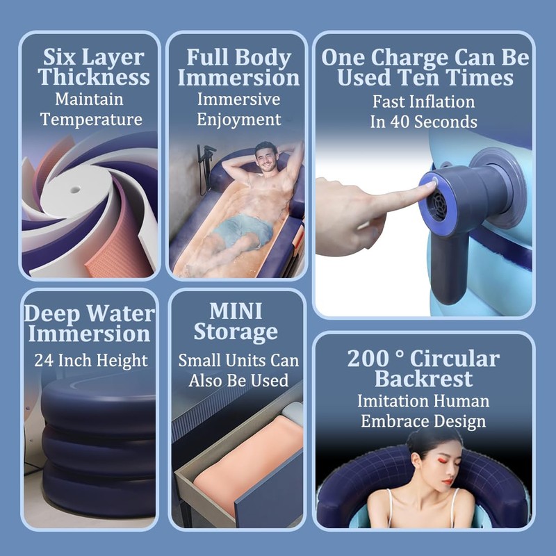 Foldable Portable Soaking Inflatable Bathtub with Electric Air Pump,Eco-Friendly Bathing