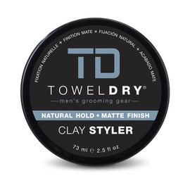Towel Dry Clay Styler Natural Hold + Matte Finish - Men's Hair Styling Clay Pomade - 5/10 Hold - Fragrance Free Texture - Easy Washout Formula - Men's Grooming Gear, Made in USA, 2.5 fl oz (73ml)