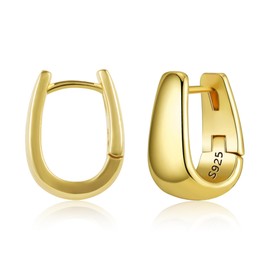Gold Earrings Small Hoop for Women, Small U Shaped Hoop Earrings Sterling Silver Small Huggie Hoop Earrings Hypoallergenic Gold Mini Teardrop Earrings Gold Chunky Earring Hoops for Women Girls