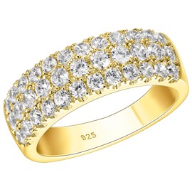 SHELOVES Three Row Eternity Ring for Women Round Cut CZ Sterling Silver Wedding Bands Rings for Her Size 5-10, Gemstone, Cubic Zirconia