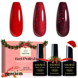 YSUVIN UV Nail Polish Red, 3 Colours Red Glitter Gel Nail Polish Soak-Off UV Gel Polish for Women Home DIY Nail Art Manicure Salon, Durable, 8 ml