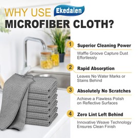 Waffle Weave Microfiber Cleaning Cloth for Dusting Absorbent Towel Quick Drying Dust Rags for Car Interior Wash Auto Detailing Household Kitchen, Lint Free Streak Free, 6 Pack,12 x 12 Inches, Grey
