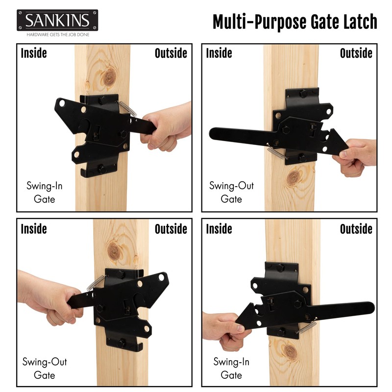SANKINS Self-Locking Gate Latch Heavy Duty for Wooden Fence, Post